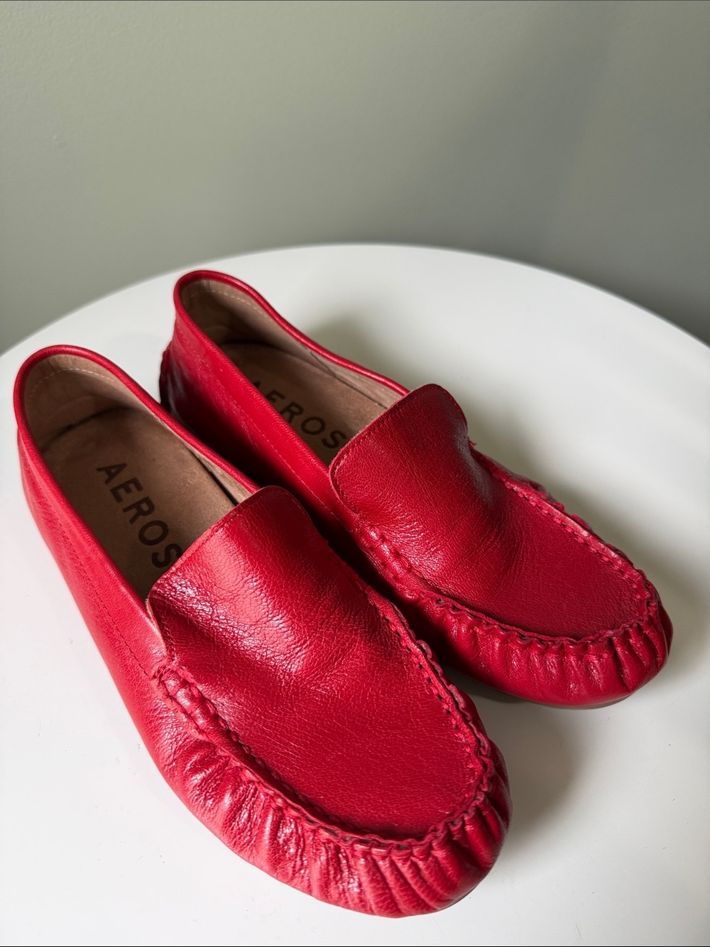 Aerosoles Coby Red Leather Driving Moc Loafers Women’s Size 5.5M